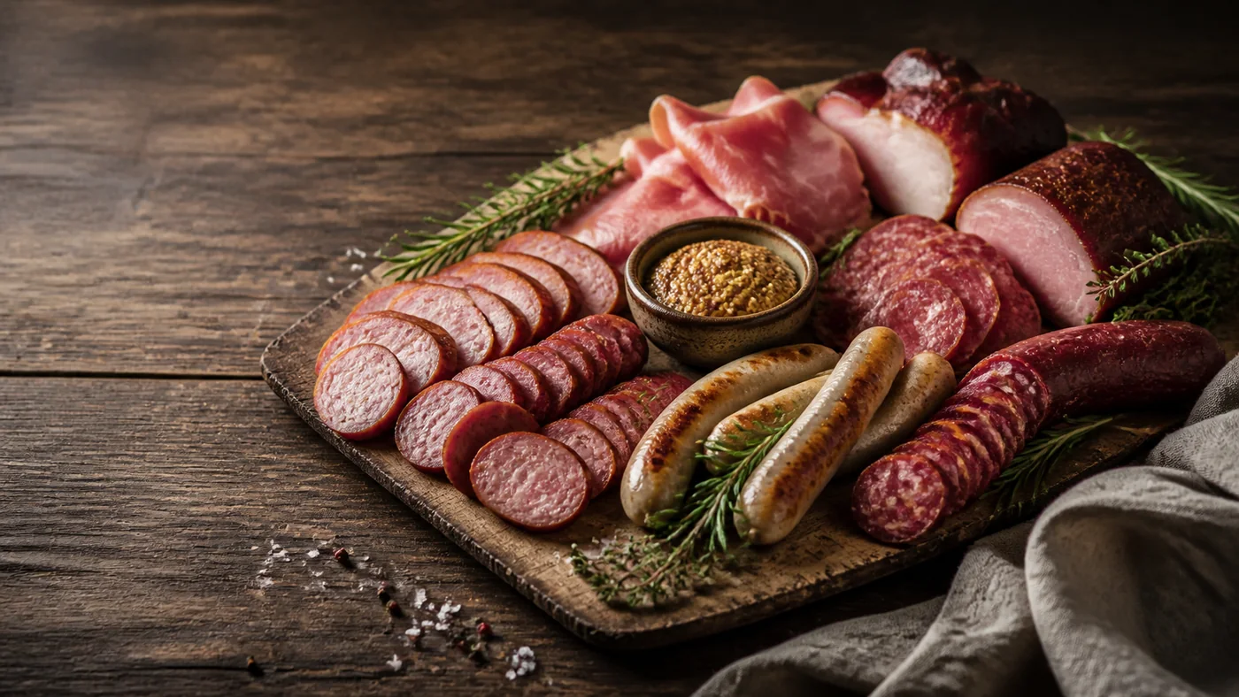 Wurst- und Schinkenplatte mit Kräutern